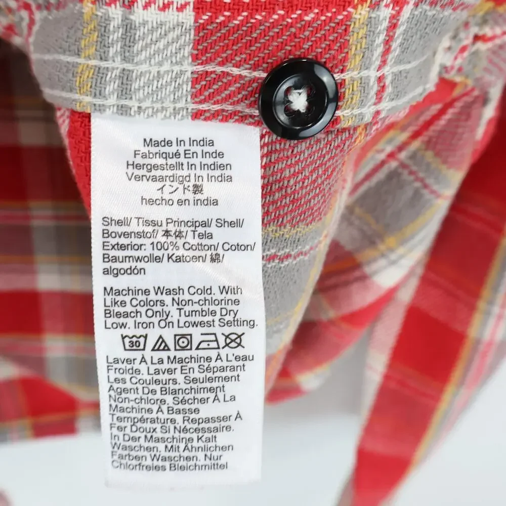 NWT J.Crew Wallace & Barnes Cotton Twill Workshirt Reggie Red Grey Plaid Large